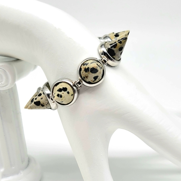 Eddie Borgo GENUINE Dalmation Jasper Spike Bracelet in sterling silver (signed) - Picture 5 of 13